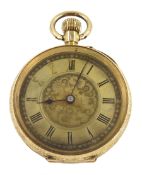 Early 20th century gold open face ladies keyless cylinder fob watch