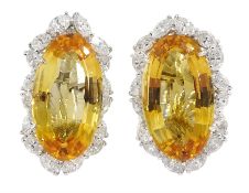 Pair of 18ct white gold large oval citrine and marquise shaped diamond cluster clip on earrings