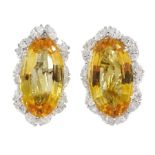 Pair of 18ct white gold large oval citrine and marquise shaped diamond cluster clip on earrings