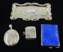 Silver blue guilloche enamel match case holder by William Neale