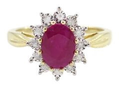 9ct gold oval ruby and diamond ring