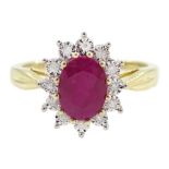 9ct gold oval ruby and diamond ring