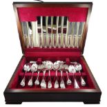 Canteen of silver cutlery for six place settings (one large fork and one small knife missing)