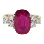 18ct gold oval ruby and round brilliant cut diamond ring