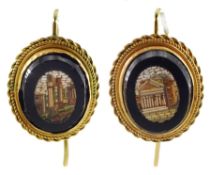 Pair of Victorian gold micro mosaic pendant earrings