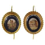 Pair of Victorian gold micro mosaic pendant earrings