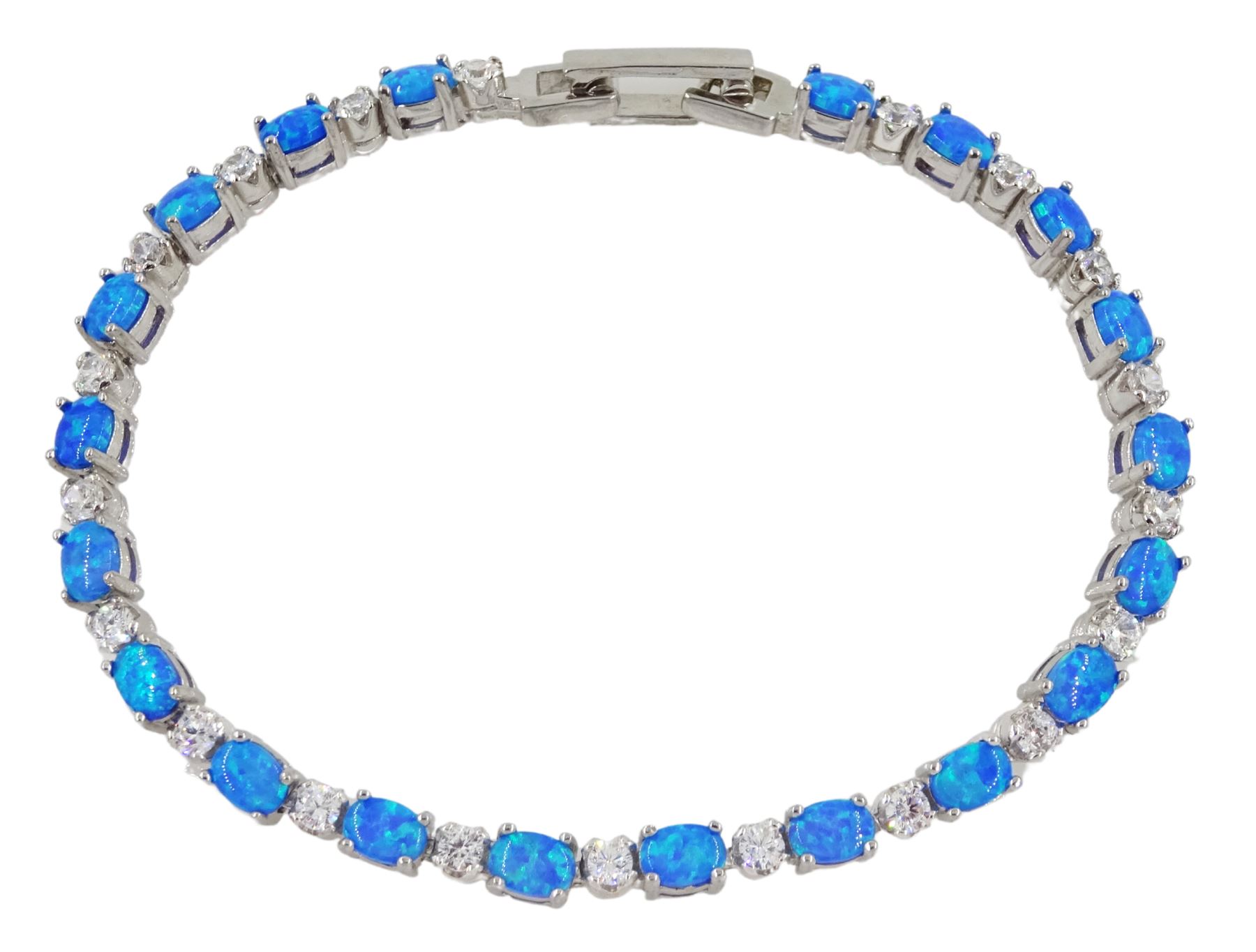 Silver opal and cubic zirconia bracelet