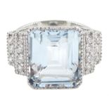 18ct white gold aquamarine ring with stepped diamond shoulders