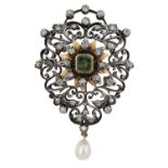20th century silver and gold diamond foliate and scroll open work brooch
