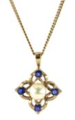 9ct gold sapphire and pearl necklace