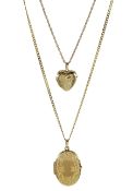 Gold heart shaped locket pendant necklace and one other gold oval locket pendant necklace