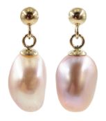 Pair of 9ct gold pink pearl pendant stud earrings