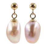 Pair of 9ct gold pink pearl pendant stud earrings