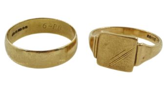 Gold signet ring and a gold wedding band