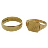 Gold signet ring and a gold wedding band