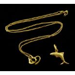 9ct gold heart pendant necklace and an 18ct gold fish pendant