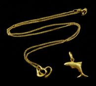 9ct gold heart pendant necklace and an 18ct gold fish pendant