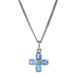 9ct white gold diamond blue topaz cross pendant necklace