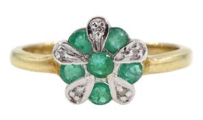 Silver-gilt emerald and diamond cluster ring