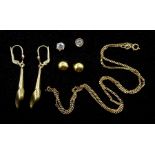 Pair of 18ct gold screw back circular stud earrings and 9ct gold jewellery including pair of earring