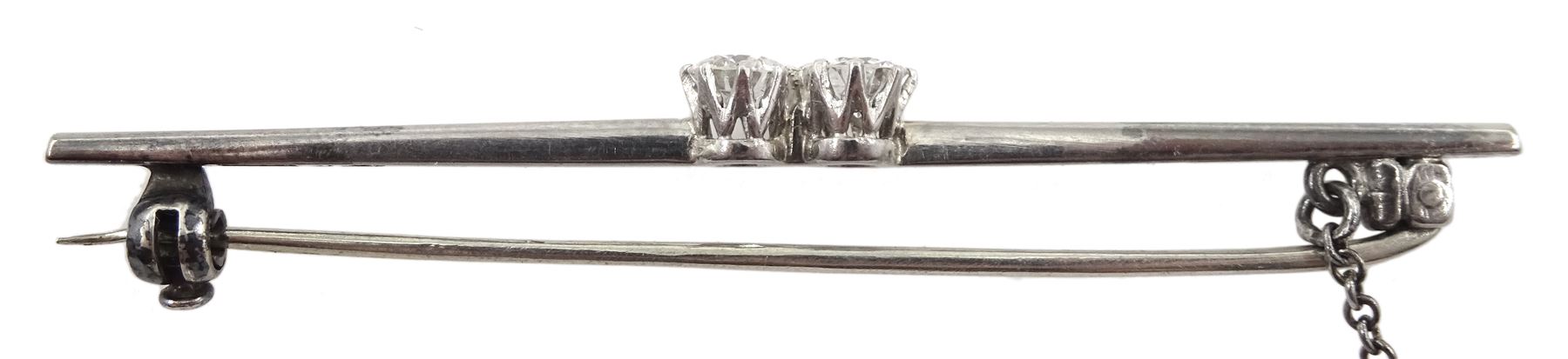 18ct white gold two round brilliant cut diamond stone bar brooch - Image 2 of 2