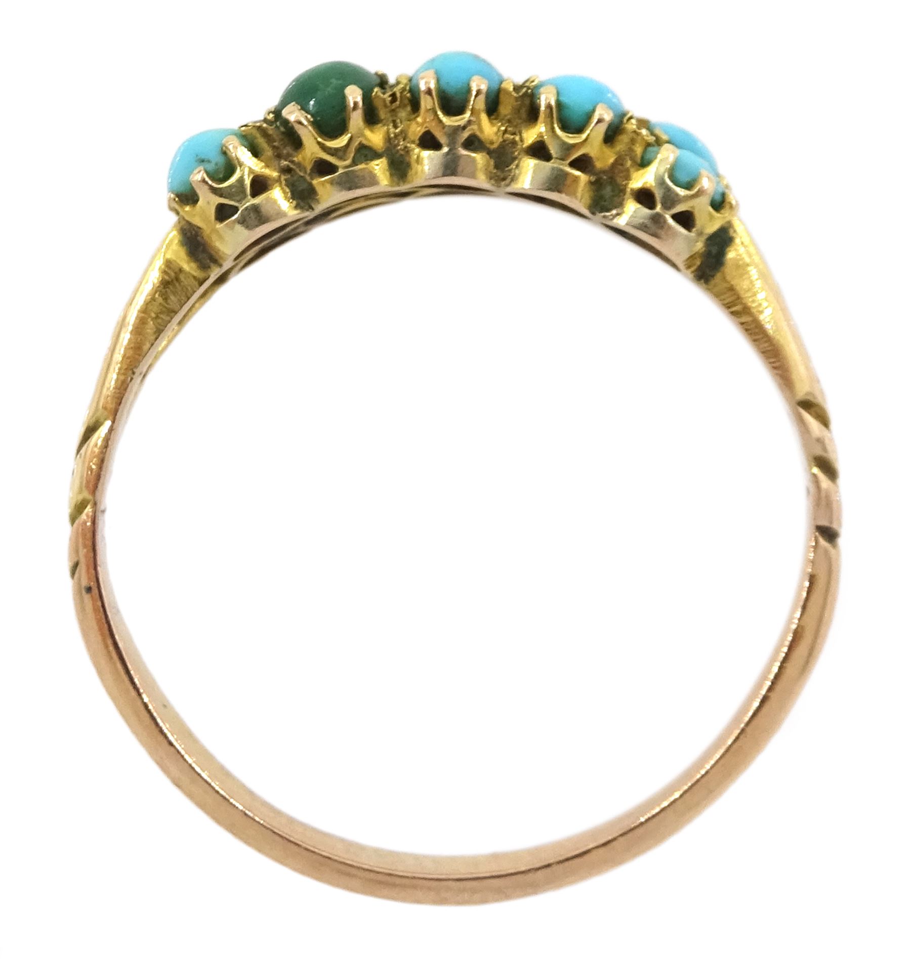 Gold two row cabochon turquoise ring and a gold split pearl horseshoe pin the reverse later inscribe - Image 4 of 4