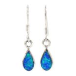 Pair of silver opal pendant earrings