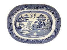 Victorian blue and white meat platter in willow pattern