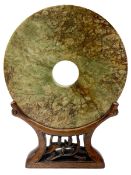 Large Chinese green and russet jade Bi-Disc