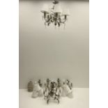 Pair of five branched chandeliers with leaf and droplets detail H39cm
