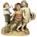 Large Victorian bisque figure group