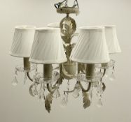 Metal white finish five branch chandelier