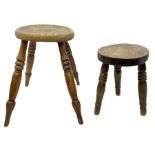 Miniature stool with an elm top upon three birch turned legs H26cm