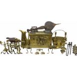 Quantity of fireside accessories to include embossed brass coal box