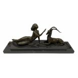 Art Deco style bronze figure modelled as a female figure and a gazelle