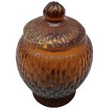19th century Peking amber bamboo moulded glass jar and cover