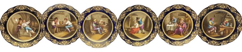 Set of six Sevres style cabinet plates