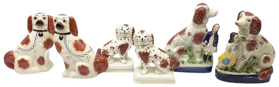 Three pairs of Staffordshire style figures