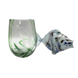 Vicki Lindstrand for Orrefors glass vase with etched goldfish amongst seaweed effect green threads a