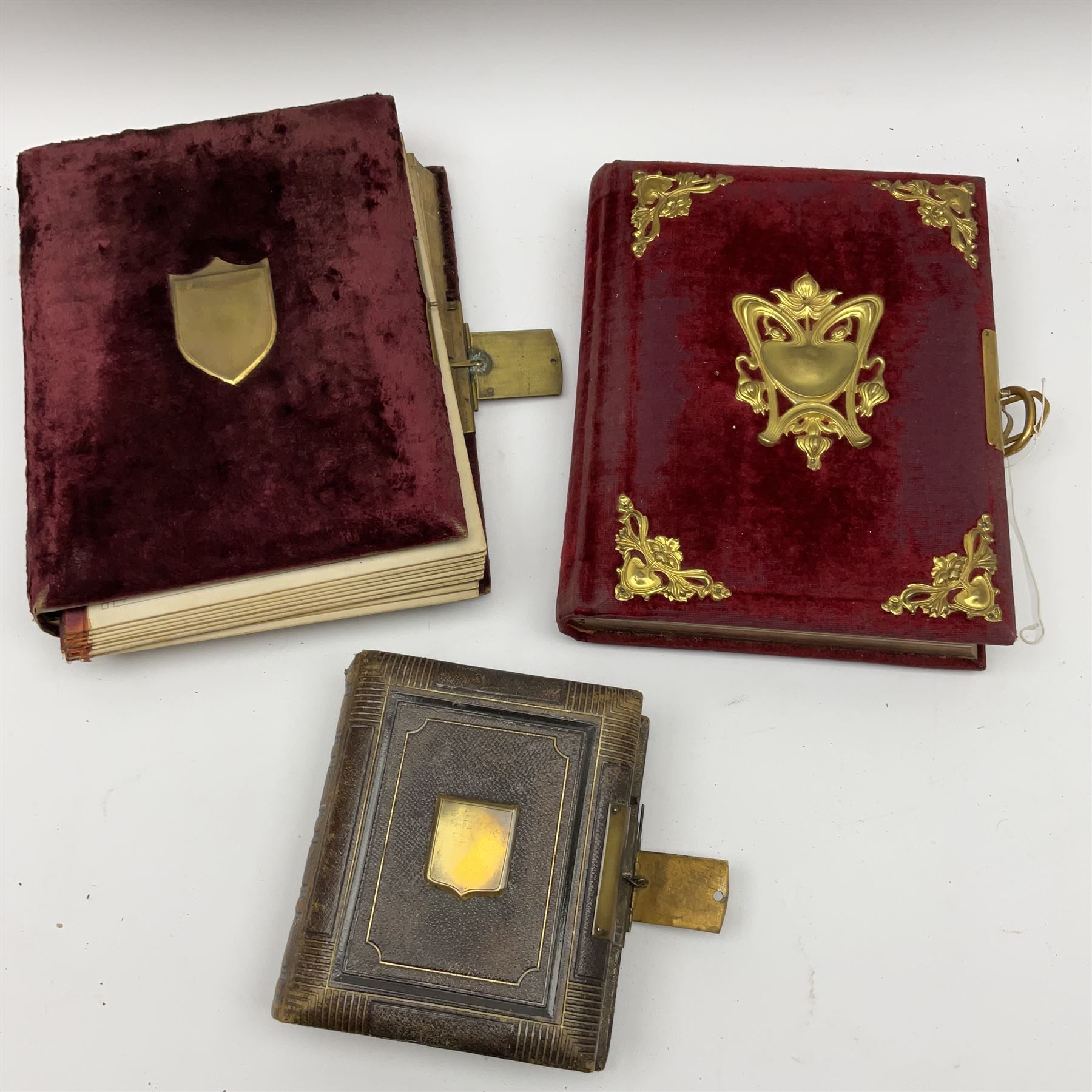 Three Victorian musical albums including one leather bound smaller example all with brass fixtures a - Image 7 of 8