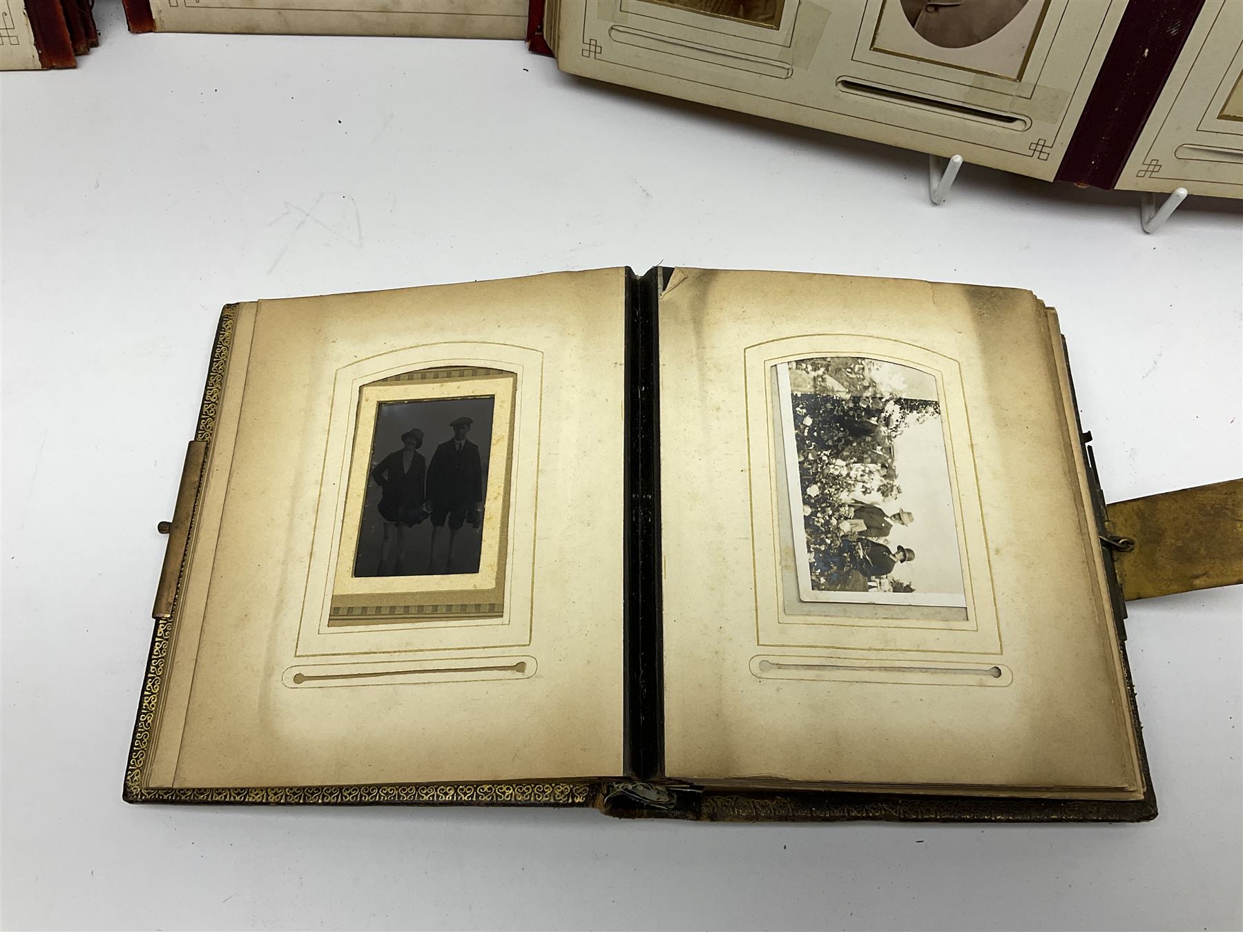 Three Victorian musical albums including one leather bound smaller example all with brass fixtures a - Image 3 of 8