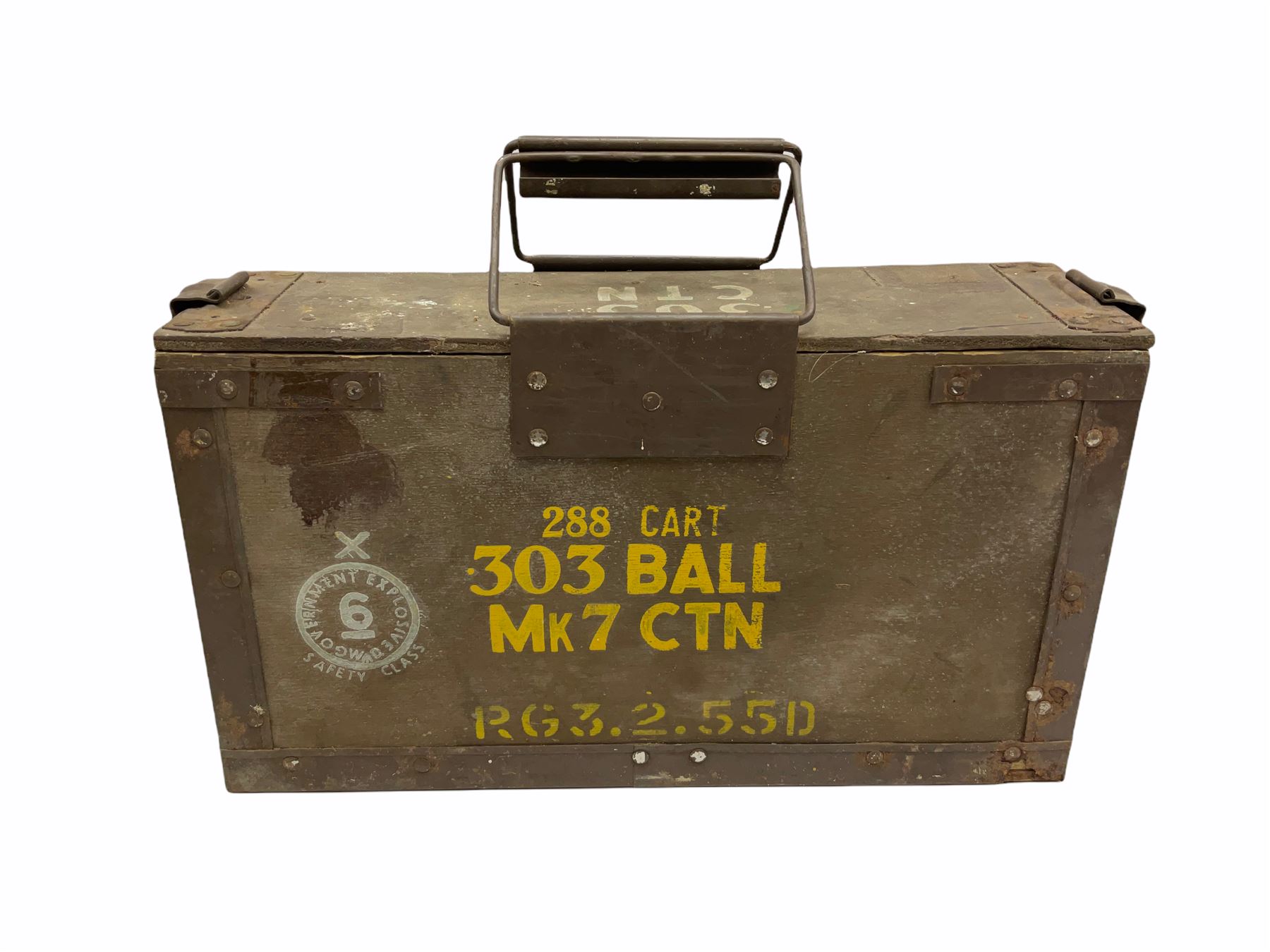 303 metal bound wooden ammunition box with folding handles - Image 2 of 4