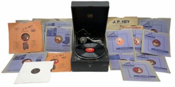 HMV portable wind up gramophone in a black case