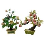Two hardstone and soapstone models of bonsai trees