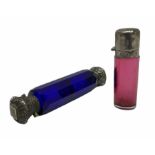 Late Victorian silver mounted ruby glass cylindrical scent bottle