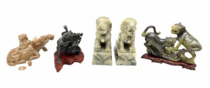 Group of Oriental hardstone and soapstone figures