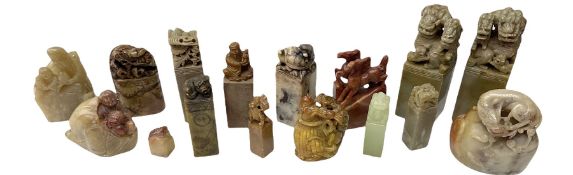 Group of Chinese hardstone and soapstone seals and figures