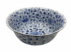 Large Chinese blue and white bowl with painted interior and exterior foliate design with interior ce