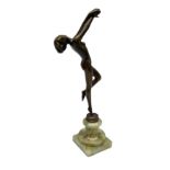 Art Deco style bronzed figure of a nude female balancing on her right foot upon onyx plinth