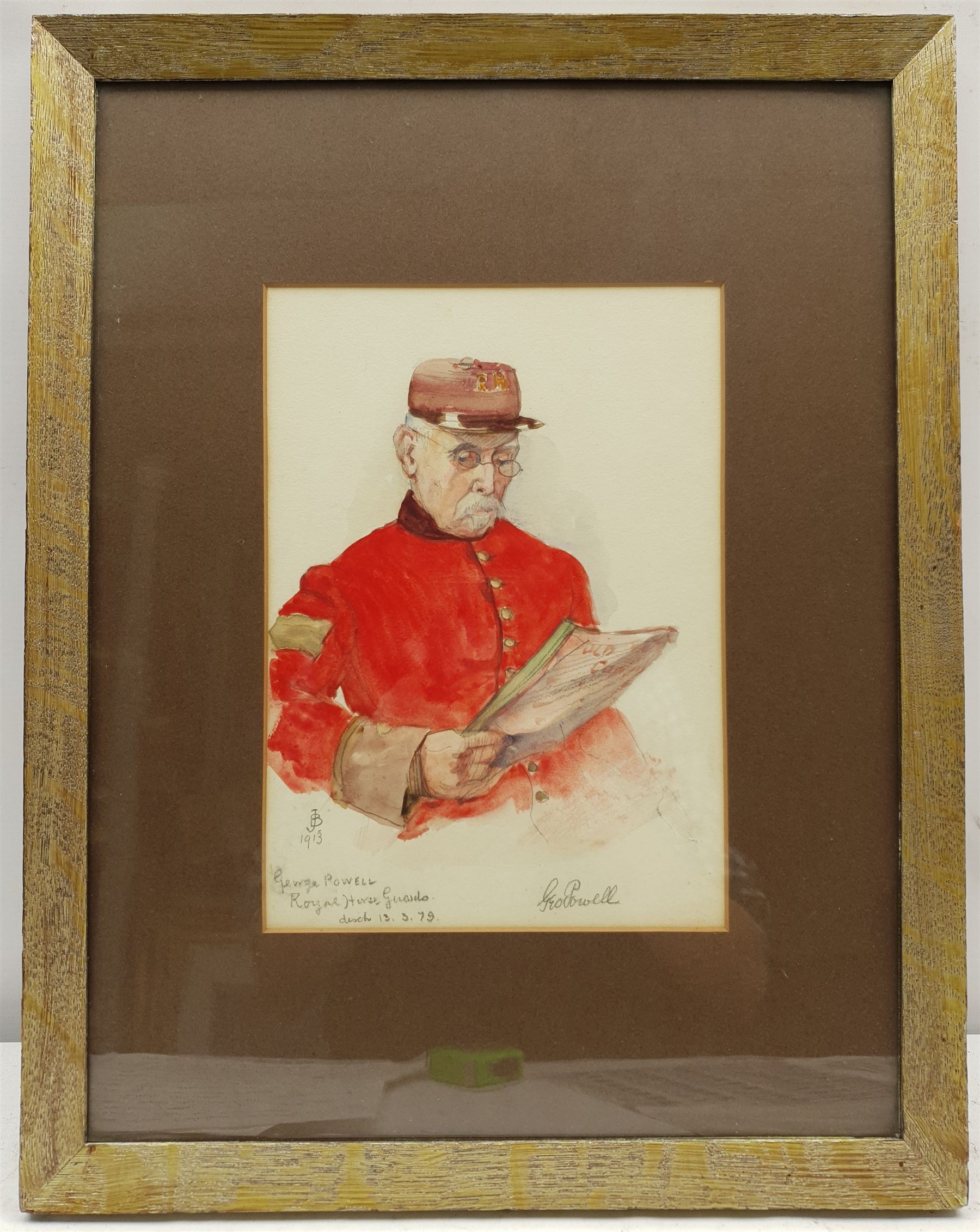 English School (Early 20th century): Portrait of George Powell Chelsea Royal Horse Guard Pensioner - Image 2 of 2
